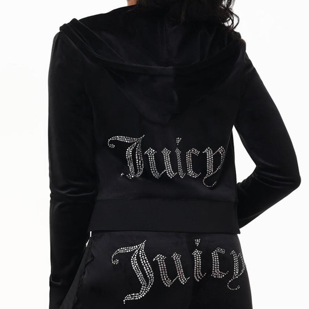 Juicy Couture OG Big Bling Black Classic Velour Tracksuit Zip Up Hoodie Jacket